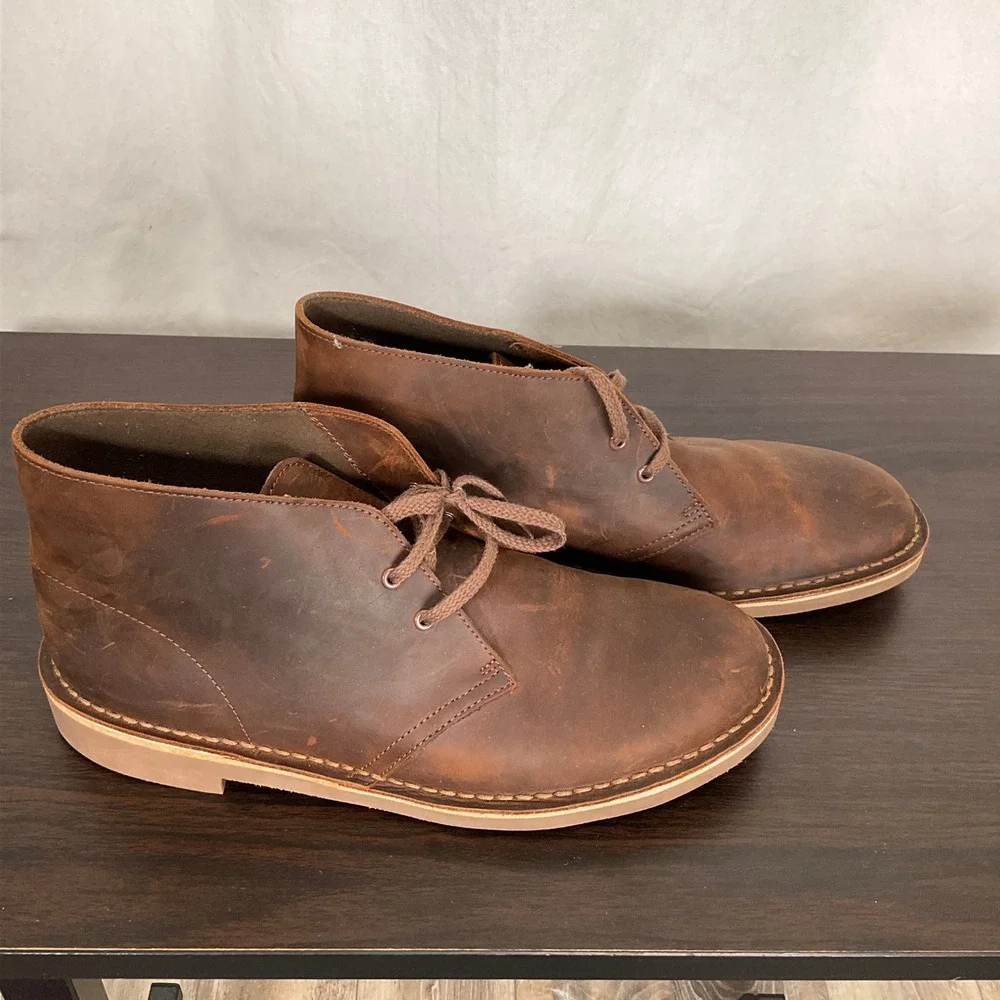 Clarks Chukka Boots Mens 9M Brown Mottled Leather Distressed Desert Retro